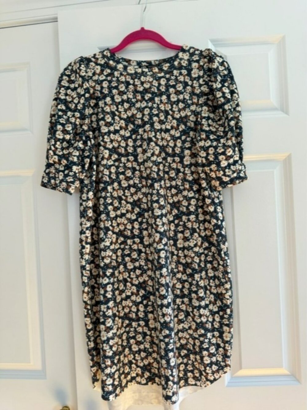 Zara Floral Puff-Sleeve Dress with Cream Blossoms